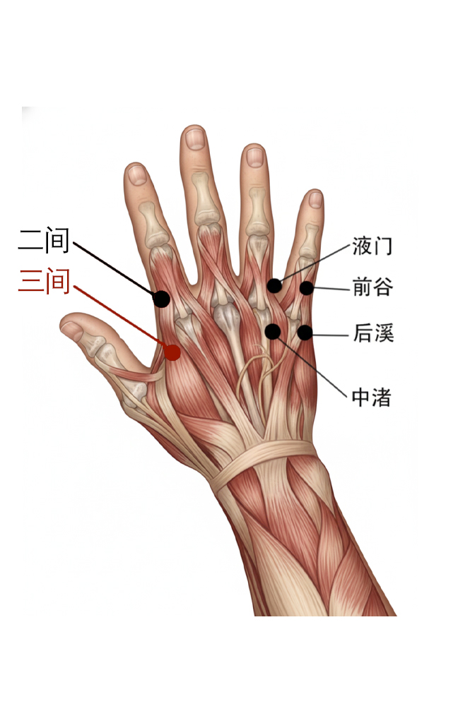 三间穴 / LI-3 / Sanjian / Third Space Point / 输穴 Shu-Stream Point